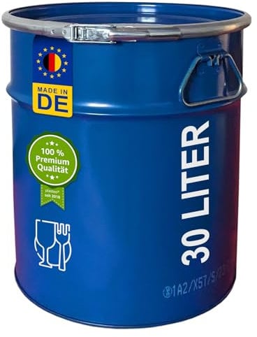 plasteo® 30 Liter Stahlfass Hobbock Deckelfass | Zyklon Absaugung Geeignet | Lebensmittelecht | UN-Zulassung | Made in DE | Mülleimer Behälter | 2 Griffe | Stabil Stapelbar