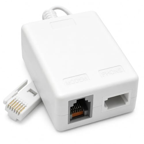 BT Plug to Phone & Broadband Modem ADSL Microfilter – RJ11 Cable Adapter with 8cm Lead – Splitter for UK BT Socket to Phone & Router – Eliminates Interference