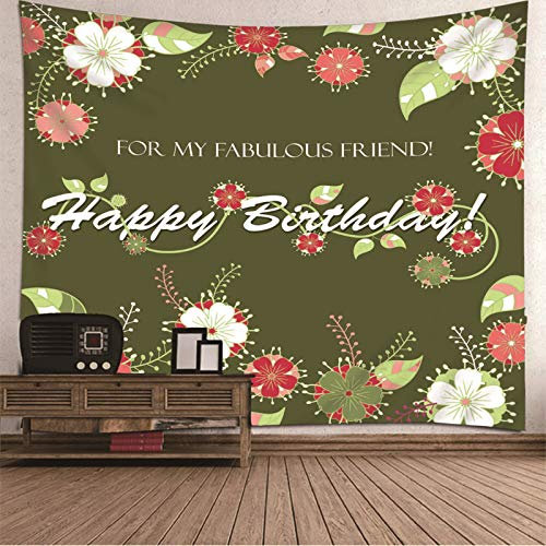 Banemi Home Deko Weihnachten, Blumen mit Für Meinen Fabelhaften Freund! Alles Gute Zum Geburtstag! Grün Rosa Polyester Wandbehang Mama 150X130cm