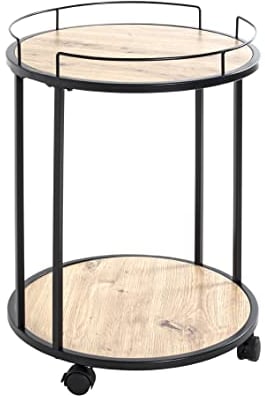 HAKU Möbel Beistelltisch auf Rollen Eiche, schwarz, MDF, Melamin, Metall - Maße: H 60 cm x Ø 45 cm, Style: Modern