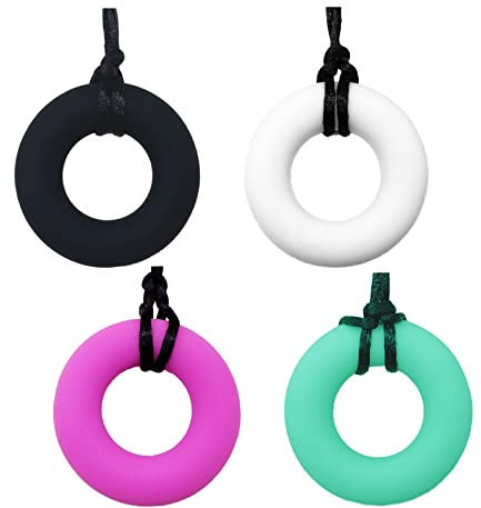 4er-Pack Silikon-Kauketten für Erwachsene und kleine Babys zum Tragen, Donut-Form, Sensorischer Oralmotor-Assistent für Autismus, ADHS, sanfte Zahnungsanhänger