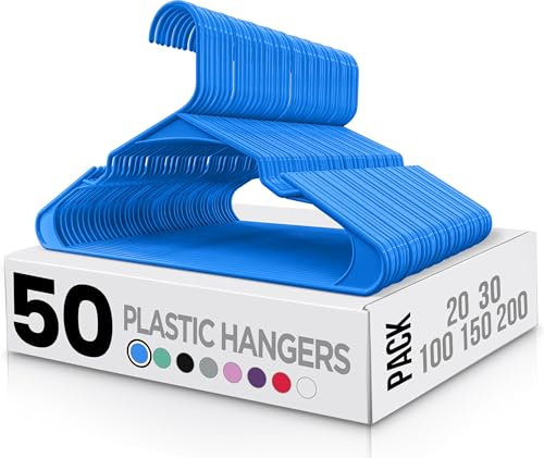 Utopia Home 50er-Pack Kunststoffbügel Platzsparende, langlebige Bügel mit Schulterrillen, blau