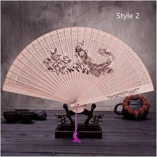 YMXWFC Handventilator Chinesischer japanischer Handventilator Original Holz Hand Blume Bambus Klassisch Bedruckter Ventilator Damen Performance Faltventilator