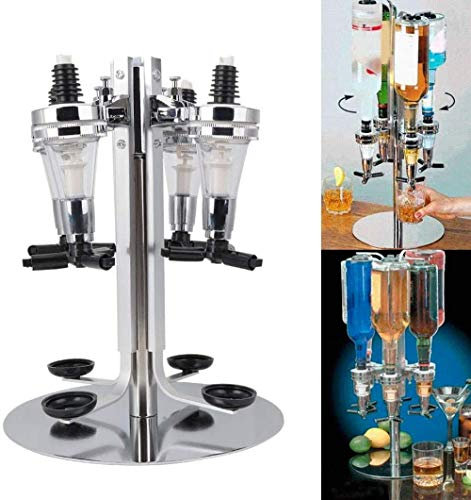 MXXHFC 4/6 Bottle Drink Wine Spirit Dispensers, Rotary Bar Drink Stand 4/6-way Rotating Stand Chrome Finish Optic Liquor Cocktail Dispenser Bottle Bar Caddy Shot Optics Measurer for Home Bar Butler