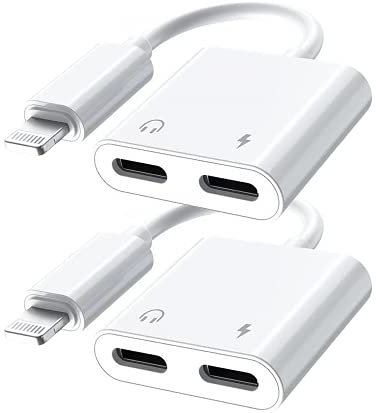 DCNETWORK iPhone Headphones Adapter 2 in 1 Dual Lightning Charge Cable Aux Adapter Converter Charging+Call+Music Control Compatible with iPhone 12/11/XS/XR/X/8/7(2 Pack)