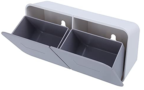 Asixxsix Qtip-Halter, an der Wand Befestigter Badezimmer-Aufbewahrungsbehälter für Wattebällchen, Tupfer, Zahnseide, Flip-Cover-Spender, Behälter mit 2 Fächern, Make-up-Organizer (Weiß grau)