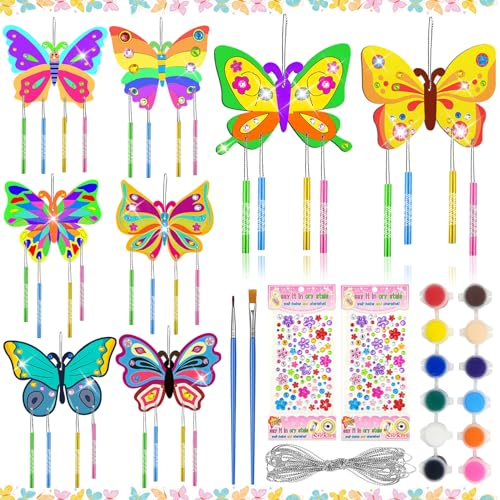 Shinybox Schmetterling Windspiel Bastelset - 8 Stück Holzbastelsets für Kinder, DIY Bastelset Holz Deko, Basteln Klangspiele für Junge Mädchen