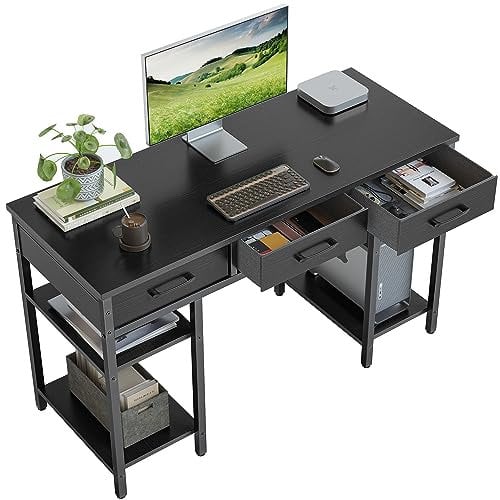 CubiCubi 120 * 50 cm Computer Desk with 3 Drawers and Storage Shelfs, Small Office Home Desk, Study Writing Table, Black