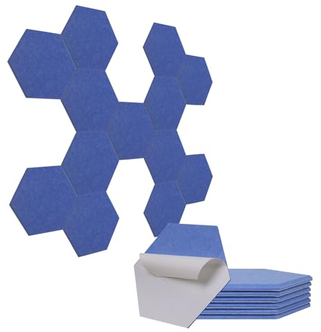 Hexagon Akustikpaneele Selbstklebend 12 Stück, 230 kg/m³ Hohe Dichte Schallabsorber 30*26*1cm Akustikplatten, Schallschutz Wand für Aufnahmestudios, Musikstudios, Büros, Konferenzräume,Heimkinos