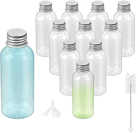 Corsehild 12 Pack Mini Alcohol 60ml Shot Bottles - Reusable Empty Miniature Containers With Silver Screw Caps, Funnel, Brush for Wedding Party Favours