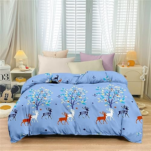 Odot Drucken Bettbezug, Mikrofaser Bettbezüge mit Reißverschluss Superweich Bettwäsche für Einzelbett Doppelbett Erwachsene Teenager Kinder (150x200cm,Wald Elch)