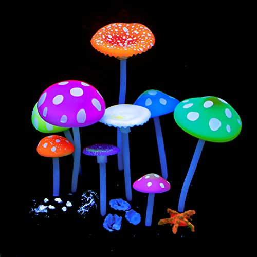 Pawfly Efecto Brillante Hongo Artificial Planta de Acuario Decoración Adorno para pecera Paisaje
