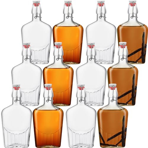Jinei 12 Pcs Whisky Glass Flask Swing Top Glass Bottles Vanilla Extract Bottles Men Liquor Flask for Homemade Vanilla Extract, Lemoncello, Kombucha, Water Kefirm Apply Christmas Wedding Gifts (12 Oz)