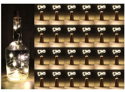com-four® 24x LED-Flaschen-Licht - Korken-Lichterkette für innen, für leere Wein- und Sektflaschen - Mini-LED-Lichter mit Batteriebetrieb - Stimmungslicht in warm-weiß - Flaschenlichter (024 Stück)