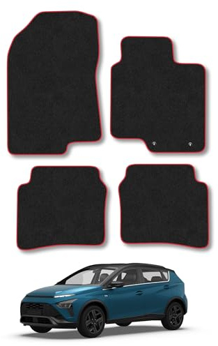 Fits Hyundai Bayon (2021+) [Mild Hybrid] Carpet Car Mats | Red Edge Trim Tailored Fit Floor Mats Full Coverage Protection Accessories Easy Clean Anti Slip Made in the UK