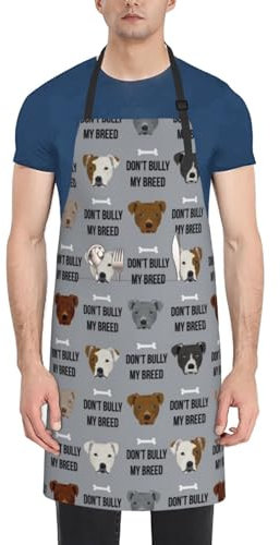 BeNtli Küchenschürzen, Kochschürze mit Taschen, wasserdichte Kochschürze, verstellbare Latzschürzen, Staffordshire Terrier Staffy Bully PSA Hunderasse Grau