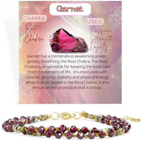 Farfume Armband Damen Edelstein Perlen Armbänder, Chakra 4mm Kristall Natürliche Echte Steine Schmuck Geschenke für Frauen(Granat)