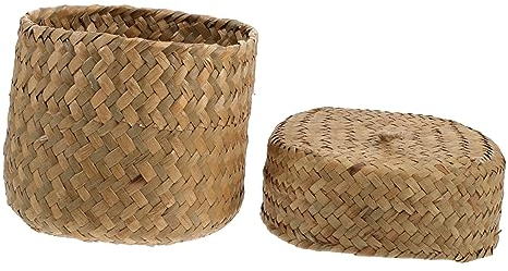 Garneck Mehrzweck-gewebter Korb Mit Deckel Aufbewahrung Aus Seegras Für Wohnzimmer Und Büro