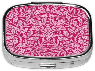Pillenbox, Pillenetui, Medikamenten-Organizer, Reise-Pillenbox, Pillen-Organizer, Pillenhalter,Jugendstil-Blumendamast, tiefes Fuchsia-Rosa