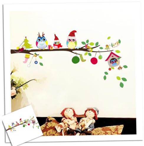 TOYANDONA Owl Wall Decal Sticker Tree and Bird Removable PVC Christmas Wall Art for Children's Nursery and Bedroom