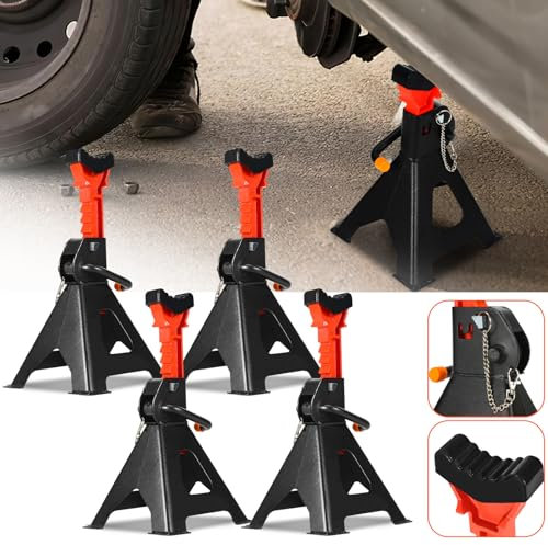 Fiqops Cavalletti di sostegno 3T, capacità di sostegno, regolabile in altezza, 285 – 430 mm, set di cavalletti di supporto con alette di sicurezza e cuscinetti in gomma, adatto per auto, roulotte, 4