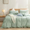 Gezu Housse de Couette Coton 240x260 Vert Clair Adulte Ado Uni 2 Personnes Parure de Lit Unie en Coton Housse Couette 240x260 Linge de Lit avec Fermeture éclair et 65x65cm Taies d'oreiller