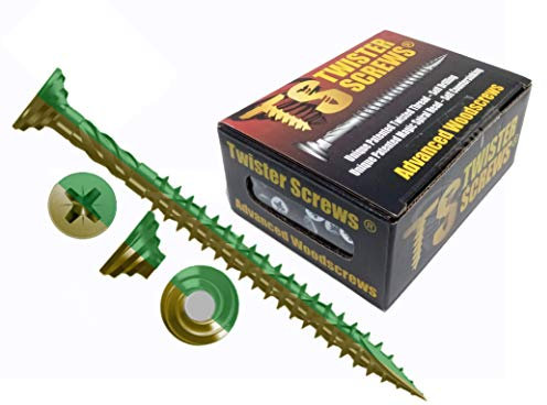 TwisterScrews E-Coat Vis de terrasse Revêtement électropolyseal de qualité supérieure Marron clair/vert Auto-forage/fraisage 1000 heures Testées au brouillard salin (100, 5 x 120 bronze)