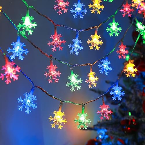 BLOOMWIN Guirnaldas Luces Exterior Solar Copos de Nieve 30LED 6.5M Luces Solares Led Exterior Impermeable Cadena de Luces Solares Decoración para Jardín Árbol de Navidad Fiesta Boda Terraza Patio