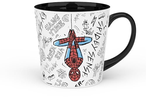 Zak Designs Marvel - Taza de café de cerámica para bebidas calientes en casa, recuerdo coleccionable (15 onzas, Spider-Man)