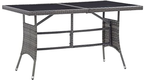 vidaXL Gartentisch, Terrassentisch mit Glasplatte Stahlrahmen, Esstisch für Terrasse Garten Balkon, Balkontisch Gartenmöbel, Grau Poly Rattan