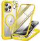Miracase Magnetic Case for iPhone 15 Pro Max Case 6.7-Inch, Full Body Bumper Case Compatible with Magsafe and Built-in 9H Tempered Glass Screen Protector + Camera Lens Protector (Yellow)