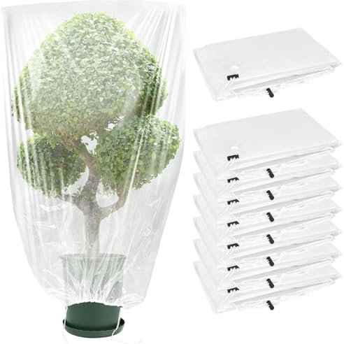 NNG 4PCS 59x39.4in Winter Plant Covers Freeze Protection with Drawstring, Plant Film Cover Clear Plastic Plant Shelter Waterproof Coverings for Outdoors Gardening Plant Rain Frost Protection