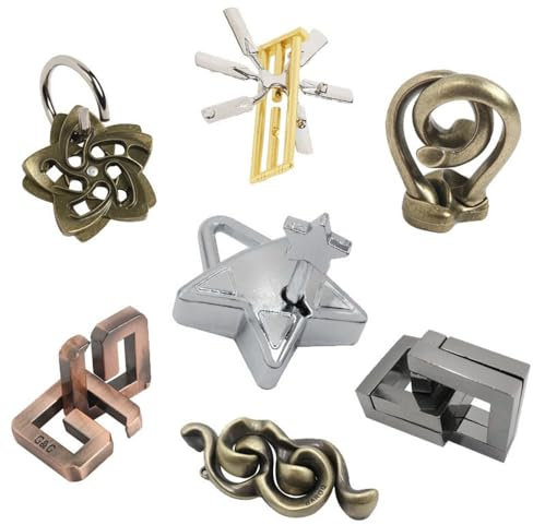 OBEST 7 Pièces Casse-Tête en Métal, Test IQ Jeu de Logique de Réflexion, Puzzle 3D Interlock Haute Difficulté, Jouet Éducatif pour Adultes et Enfants