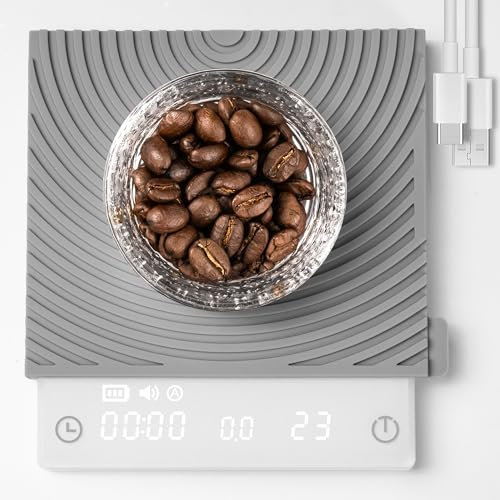TIMEMORE Black Mirror Mini, Digital Coffee Scale with Timer, 2kg/0.1g, Flow Rate Function, Compact and Portable, Silicone Protective Pad, Espresso Scale, White