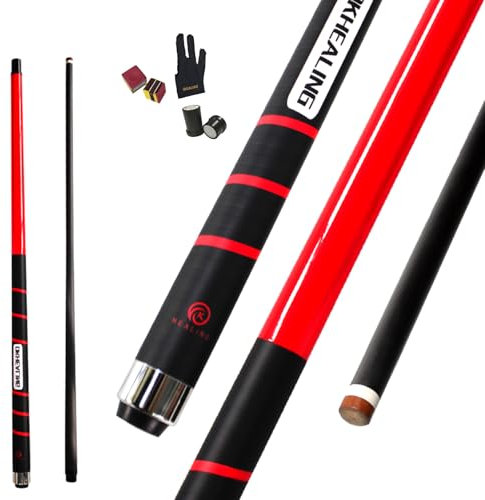 OKHEALING - Taco de billar de fibra de carbono con punta de 12,9 mm, perforador de fibra de carbono, 57 pulgadas, 19-21 onzas, equipo de billar para jugadores de billar profesionales (rojo)
