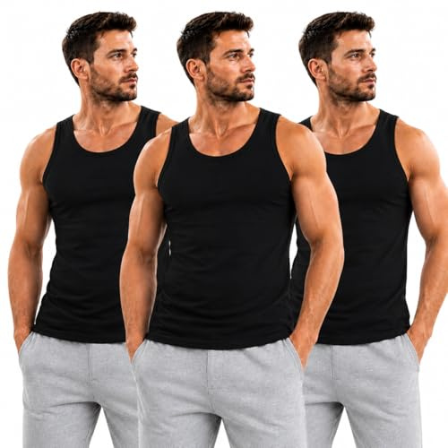 ShopMCR 3 Pack Men's Vests 100% Cotton Sleeveless Tank Tops - Breathable Gym Undershirt, Plain Summer Workout Top, S to 4XL