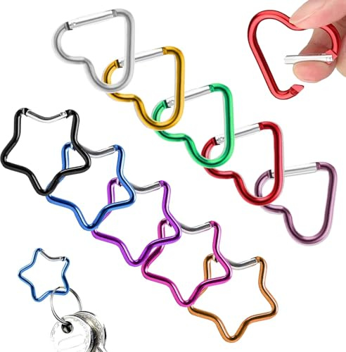 ZhongShuang 10 Stück Karabiner Stern, Herz, Aluminium, Bunt, Outdoor, Wandern, Camping, Angeln, Reisen