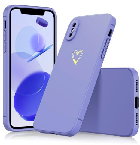 Noyabox Silicone Case for iPhone X/Xs, Cute Shockproof Full Cover with Smooth Touch Printed Heart-Shaped Love Pattern Slim Lightweight Stain-Resistant Design, Soft Blue Lavender