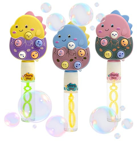 Seifenblasen Set für Kinder 3 Stück Dinosaurier Seifenblasen mit lustigen Whack Moles Spielspielzeug Bunte Bubbles Spielzeug für Hochzeit Party Garten Karneval Mitgebsel Kindergeburtstag（40 ml ）