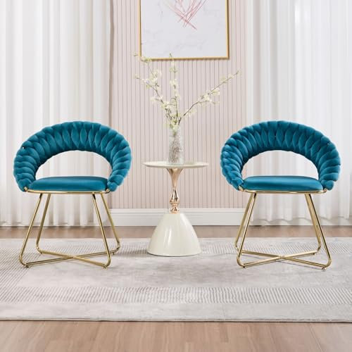 chairus 2er Set Loungesessel Wohnzimmer Samt Armlehnstuhl Sessel Schminkstuhl für Schlafzimmer Modern Polstersessel mit Goldenen Beinen (Blau)