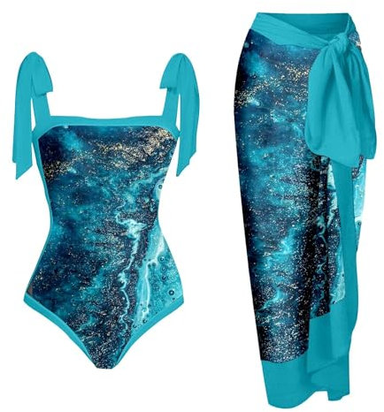 Damen-Badeanzug, einteilig, abstrakt, floraler Druck, Vintage, Monokini, Badeanzug, zweiteilig, bedruckt, Vintage, Monokini, Bikini, Badeanzug, 2-teiliges Set, Tankini Beachwear, Minzgrün, XL