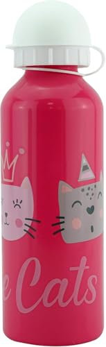 500ml Kids Aluminium Water Bottle – Pink Little Cat Design, BPA-Free & Leakproof – Reusable Drink Bottle for School, Travel, Sports, Hiking & Summer Outdoor Activities – Gifts for Girls 3+