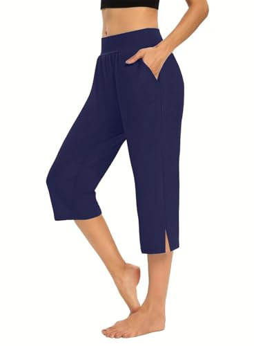 Yoga-Hose für Damen, bauchfrei, Yoga-Hose mit geteiltem Bein, lockere Freizeithose, weite Beinhose, Strandhose, Haremhose, kurze Hose, gerades Bein, Jogger, Walkinghose, navy, XXL