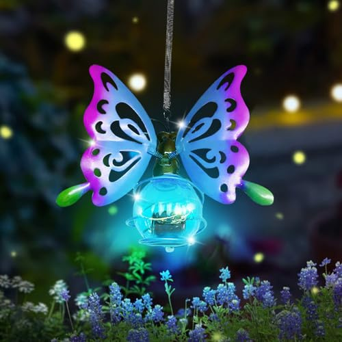 Schmetterling Deko Solarleuchte Außen Gartendeko Lichterketten,Hängende Lampen Solar Schmetterlinge Lichter,Solardeko Schmetterling Draußen Garten Deko Solarlampen für Außen Gartenleuchten,Terrasse