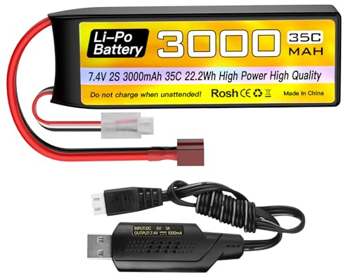 1PCS 2S Lipo 7.4V 3000mAh 35C Batterie mit T-Stecker mit USB-Ladekabel für RC Auto LKW Fernbedienung Schiff RC Vierroder Flugzeug FPV Drohne