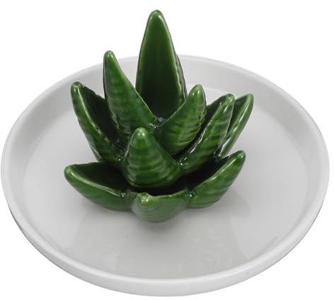 Garneck Ceramic Ring Holder Jewelry Tray Aloe Succulent Dish Plate Jewelry Display Holder for Bathroom Vanity