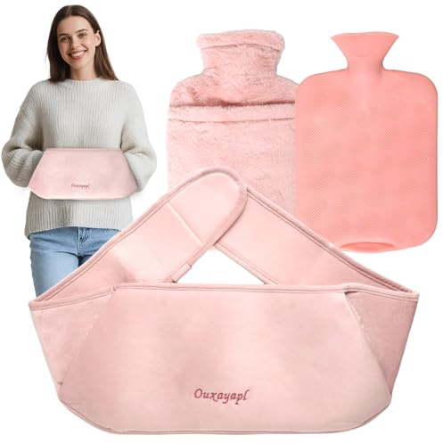 Bouillotte Regles Douloureuses, Bouillotte eau Chaude, Bouillotte Ceinture Étanche Pour Enfants et Adultes, Bouillote avec Housse en Peluche Douce Chauffe Main, Ventre, Cou (rose)