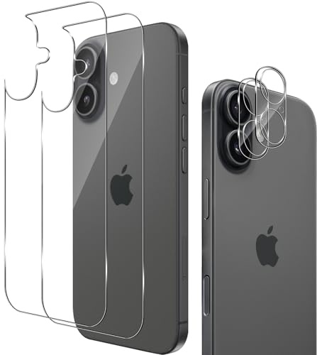 Haofun Rückseite Schutzfolie für iPhone 17 für Panzerglas, 2 Stück Hinten Panzerfolie mit 2 Stück Kameraschutz, 9H HD Film Anti-Kratzen Back Schutzglas Rutschfest Folie