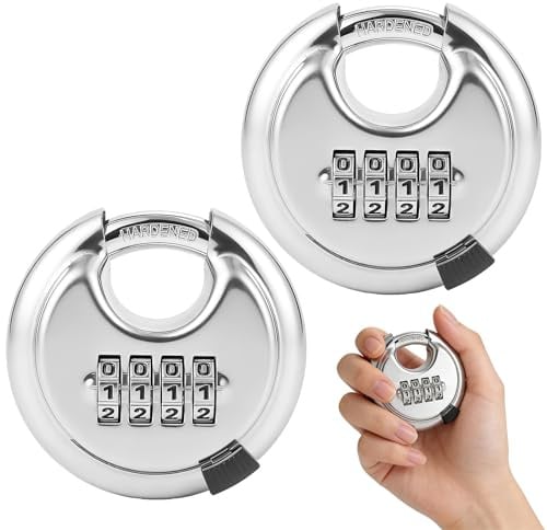 2 candados de combinación de acero inoxidable con 4 dígitos, 70 mm, cierre redondo, resistente a la intemperie, con código numérico para cobertizo, unidad de almacenamiento de bicicleta, color