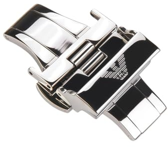 ROUREOX Edelstahl Faltschließe Butterfly Uhrenschließe Doppeldrücker Sicherheitsverschluss Poliert Ersatzteil Uhrenarmband Zubehör für Armani-Silber